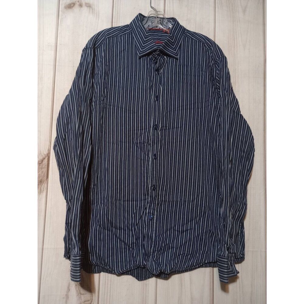 Report Collection Shirt Men's Extra‎ Large Blue Black Button Front Long Sleeve